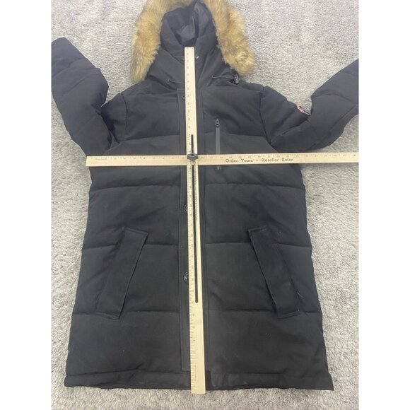 Puremsx Jacket Womans Medium Black Puffer Faux Fur Hood Quilted Ski Snow Coat - Picture 5 of 8